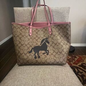 Coach Tan and Pink Signature Tote